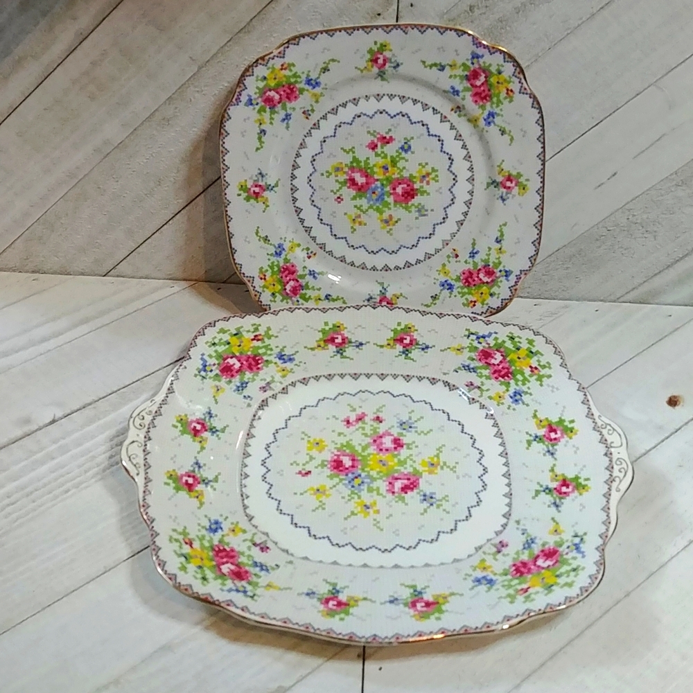 2 Pcs. Royal Albert Petit Point Needlepoint Print Bone China England